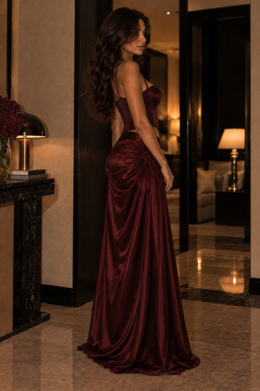 Burgundy Satin Set